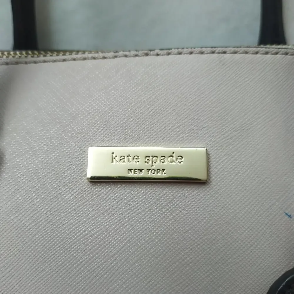 Kate Spade Tilden Colorblock Beige Black Leather Double Handles Satchel Bag